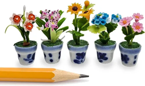 Miniatura 15 de WitnyStore Juego de 3 piezas pequeñas de 2 pulgadas de alto, orquídea amarilla, roja y naranja - Flores artificiales hechas a mano, coloridas