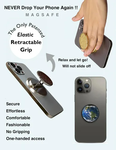 Miniatura 2 de HANDL O MagSafe - Agarre y soporte de cuero negro para teléfono, agarre magnético extraíble, soporte retráctil para dedos POPL Tap-to-Share Contact