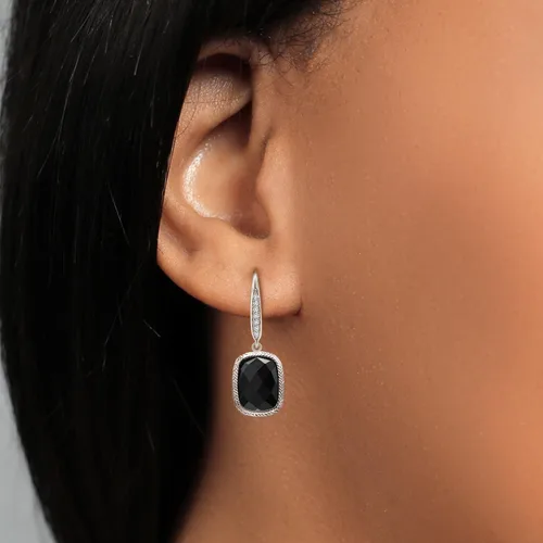 Miniatura 52 de Gem Stone King Aretes colgantes de plata de ley 925 con piedra natal y diamantes blancos cultivados en laboratorio de 4.60 quilates para mujer