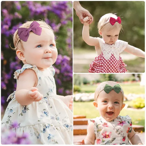 Miniatura 2 de Jesries 30 diademas para bebé, lazos para el pelo para niñas, diademas de nailon con lazos de lino, accesorios para la cabeza hechos a mano