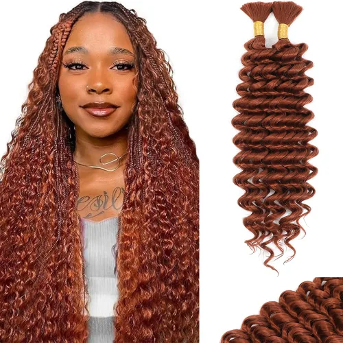 Miniatura 17 de Mezcla de cabello humano trenzado sintético de onda profunda a granel para trenzar, 16 pulgadas, cabello trenzado húmedo y ondulado, 2 piezas