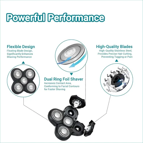 Miniatura 4 de Cabezal de repuesto 5D para hombre de 5 cuchillas, flotante, alternativa, lavable, cabezal de afeitado eléctrico (negro, 2 unidades)