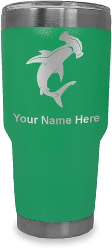 Miniatura 22 de LaserGram Vaso aislado al vacío de 20 onzas, tiburón martillo, grabado personalizado incluido (negro)