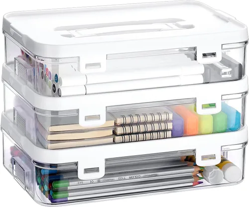 Miniatura 8 de BTSKY Contenedor de plástico transparente con tapa y asa, organizador de manualidades multiusos y caja de almacenamiento, caja de almacenamiento 1