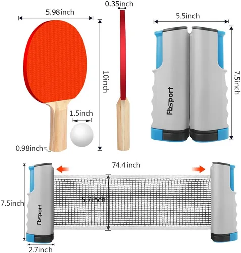 Miniatura 5 de FBSPORT Juego de paletas de ping-pong, juego de tenis de mesa portátil con red retráctil, raquetas, pelotas y bolsa de transporte para juegos de Gris