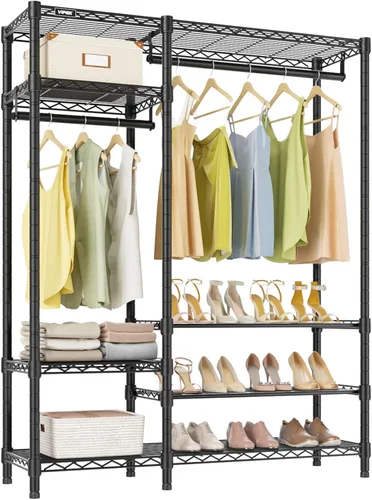 Miniatura 8 de VIPEK V2 Perchero de Ropa de Servicio Pesado, Percheros de Ropa de Metal Portátiles con 4 Niveles de Estantería de Alambre Ajustable y 3 Barras