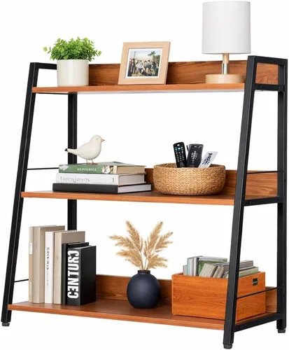Miniatura 5 de Estantería de escalera, estantería de 3 niveles, estantería pequeña para espacios pequeños, estantería de madera y metal, estantería de escalera