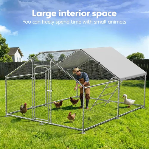 Miniatura 7 de Gallinero grande de metal con cubierta impermeable y resistente a los rayos UV, jaula de gallinas para exteriores, conejo, pato, gallinero para uso