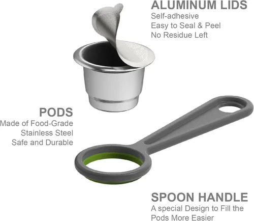 Miniatura 4 de 10 cápsulas reutilizables para Nespresso OriginalLine – Cápsulas de café recargables tazas de acero inoxidable compatibles con máquina Nespresso