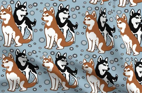 Spoonflower Tela – Colores Siberian Husky Puppy Pet Decor Perros Copo de Nieve Cachorros Impresos en Tela Gasa Cuarto Grasa – Coser Moda Vestidos
