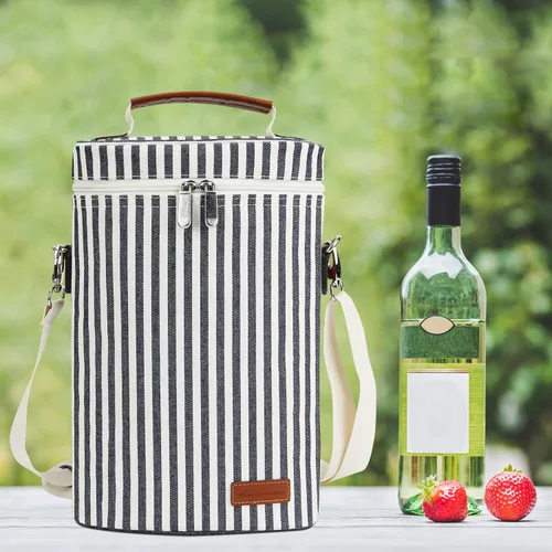 Miniatura 9 de Bolsa para 2 Botellas de Vino, Azul Oscuro, Capacidad de 750 mL, Material de Poliéster, Con Correa para el Hombro y Sacacorchos