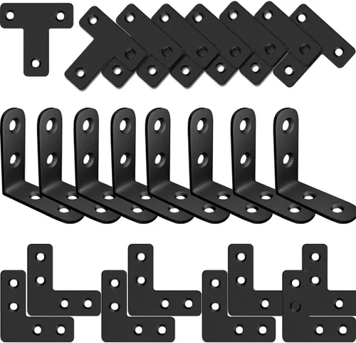 Miniatura 6 de QSJ Paquete de 22 Soportes Recto Acero Inoxidable Negro Soporte Plano Soportes de Esquina Rectos Soportes Rectos Placas de Unión Metálicas Planas