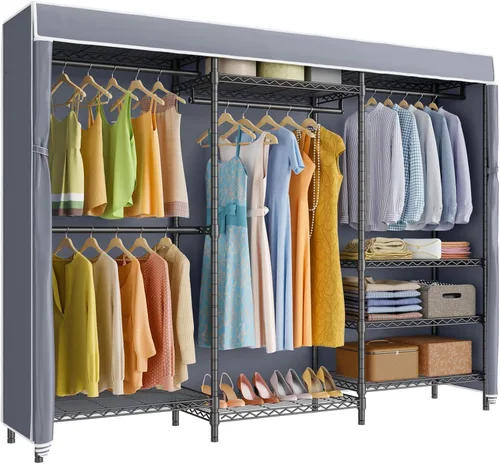 Miniatura 17 de VIPEK V5C Plus - Perchero de ropa portátil cubierto, armario portátil, perchero resistente con estantes ajustables, perchero de metal negro