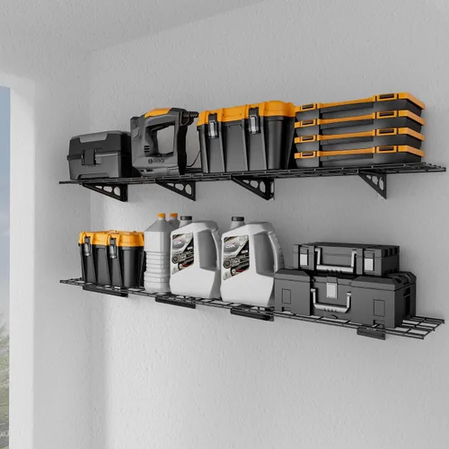 Miniatura 10 de Estantería de garaje de 2 x 6 pies, paquete de 2 estantes de pared para garaje, cocina, almacenamiento de despensa, capacidad de carga total de 800