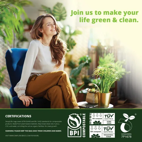 Miniatura 6 de Simply Bio Bolsas de basura compostables de 50-55 galones, parte superior plana, resistentes extragruesas de 1.57 mil, 208.2 litros, 12 bolsas, uso
