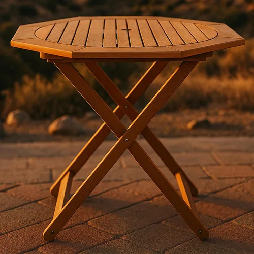 Miniatura 2 de Sunnydaze Meranti - Mesa plegable de madera para exteriores con agujero para sombrilla - Mesa de patio plegable para comedor y reuniones - Acabado