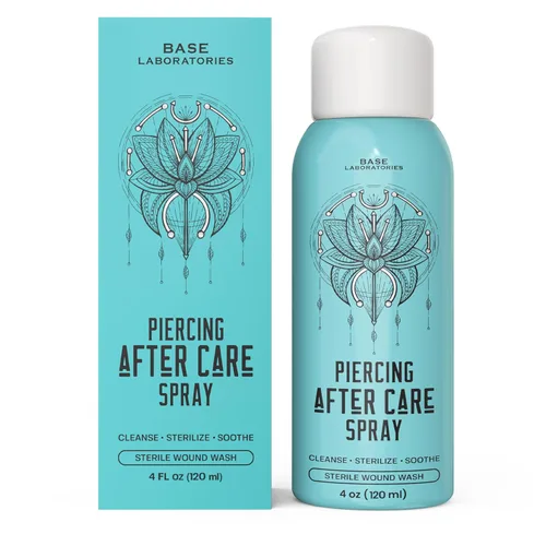 Miniatura 8 de BASE LABORATORIES Kit de cuidado posterior para piercing: aceite de solución de queloide y perforación (0.5 fl oz) + spray de cuidado posterior
