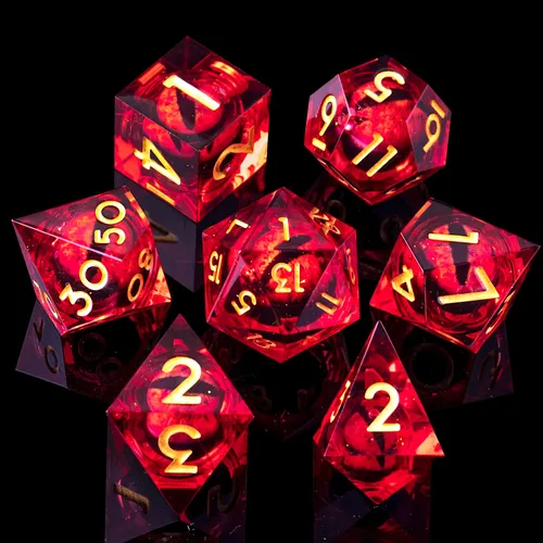 Miniatura 35 de DND Juego de dados de 8 piezas con ojo de dragón extra D20-Beholder's Eye Liquid Core Sharp Edge Resina poliédrica hecha a mano 2 × D20 D4 D6 D8 D10