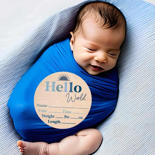 Miniatura 4 de Letrero de recién nacido "Hello World" - Placa de anuncio de nacimiento con nombre de bebé para hospital - Accesorio para fotos - Decoración