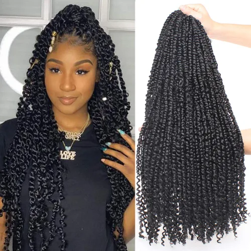 Miniatura 8 de Leeven Paquete de 8 paquetes de cabello de ganchillo pret wisted Passion Twist de 10 pulgadas, color negro natural, extensiones de cabello corto