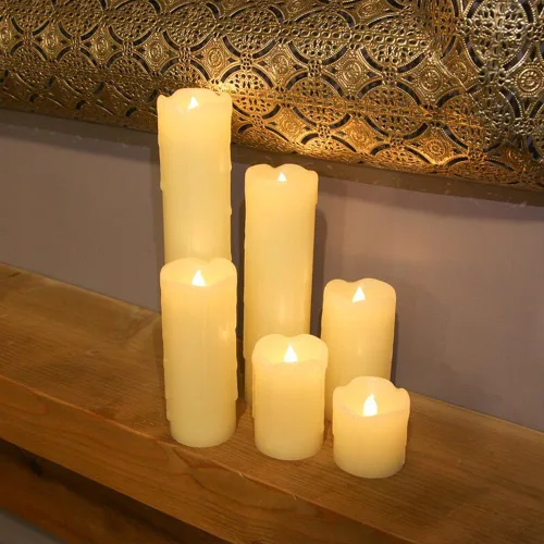 Miniatura 6 de Velas parpadeantes sin llama que funcionan con pilas (batería incluida) con temporizador de 6 horas, juego de 6 velas LED de cera goteante