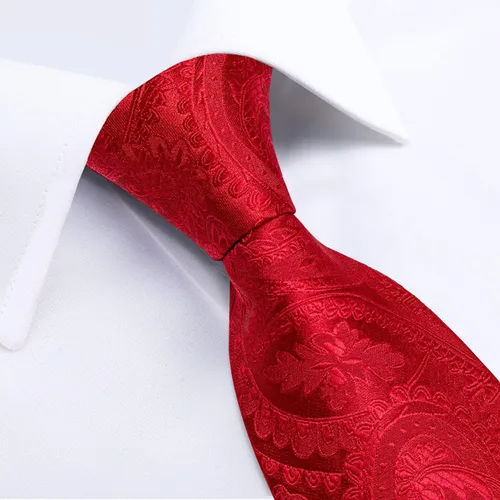 Miniatura 2 de DiBanGu Conjunto de corbata de cachemira para hombre, corbata jacquard tejida de seda y gemelos cuadrados de bolsillo, conjunto de regalo, formal