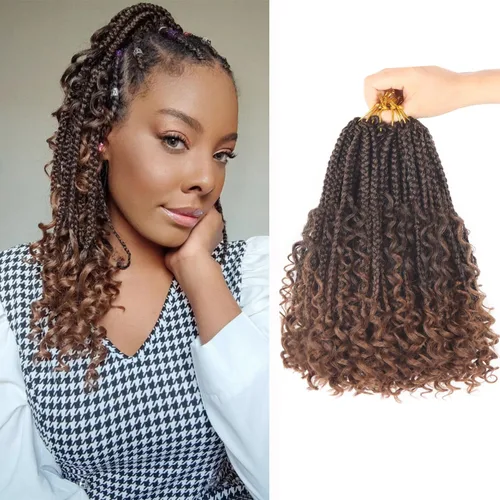 Goddess - 8 paquetes de cabello sintético de ganchillo de 8 pulgadas, trenzas de caja (box braids) 3X estilo bohemio con extremos rizados, ideales