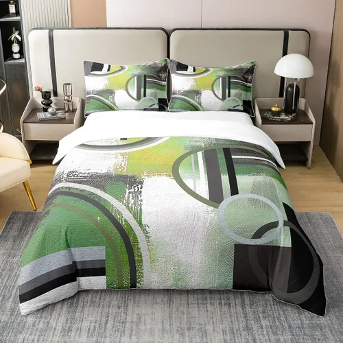 Miniatura 32 de Erosebridal Juego de ropa de cama de 100 % algodón a cuadros para niños y niñas, funda de edredón a cuadros, funda de edredón moderna geométrica