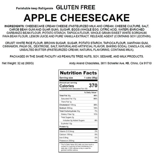 Miniatura 2 de Andy Anand - Tarta de queso de manzana sin gluten, 9 pulgadas, postres recién horneados, sin conservantes ni químicos, increíble sabor hecho