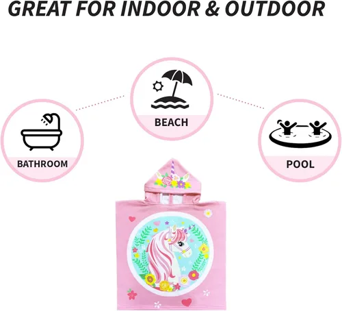 Miniatura 6 de NovForth Toalla de playa para niños y niñas, toalla de baño con capucha de sirena, toalla de piscina para niños pequeños con capucha Unicornio