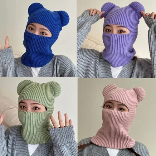 Miniatura 2 de Gorro de invierno cálido con capucha, pasamontañas, gorro de punto con calavera para mujeres y niñas