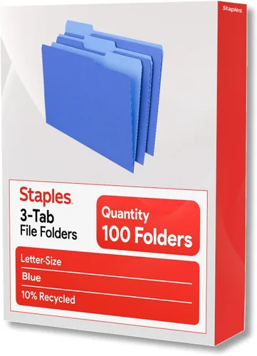 Miniatura 7 de Staples Carpetas de archivos, tamaño carta, pestañas superiores de corte 1/3, azul, papel duradero de 10.5 puntos, paquete de 100