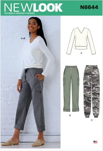 New Look Patrón de costura N6644 Misses' Cargo Pantalones y top de punto, papel, blanco, varios, UN6644A