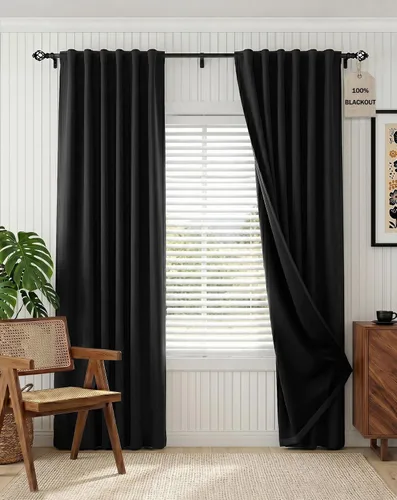 Miniatura 31 de PONY DANCE Cortinas opacas 100% cortas de 24 pulgadas de largo, medias cortinas con aislamiento térmico para ventanas pequeñas con parte trasera