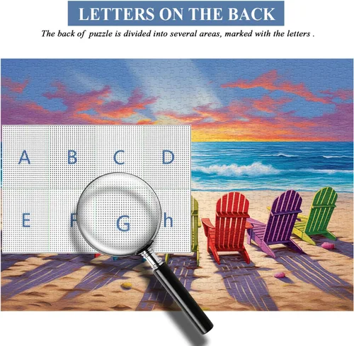 Miniatura 4 de Rompecabezas de Playa para Adultos 1000 Piezas y más, Colección de Rompecabezas Coloridos de PICKFORU con Silla de Descanso y Escenario de Playa