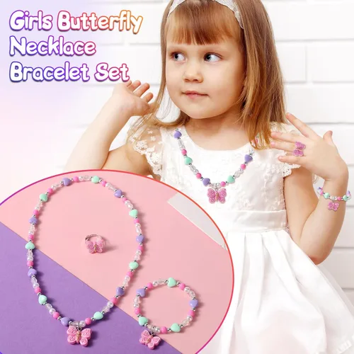 Miniatura 3 de Juego de joyas coloridas de mariposa para niñas, collar de mariposa para niñas pequeñas, juego de joyero de juguete de juego de simulación