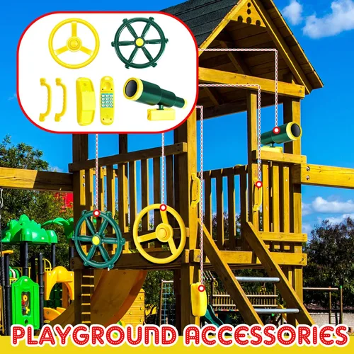 Miniatura 6 de Accesorios para patio trasero, barco de plástico pirata, juego de equipo de plástico con rueda de barco, telescopio, teléfono de seguridad para casa
