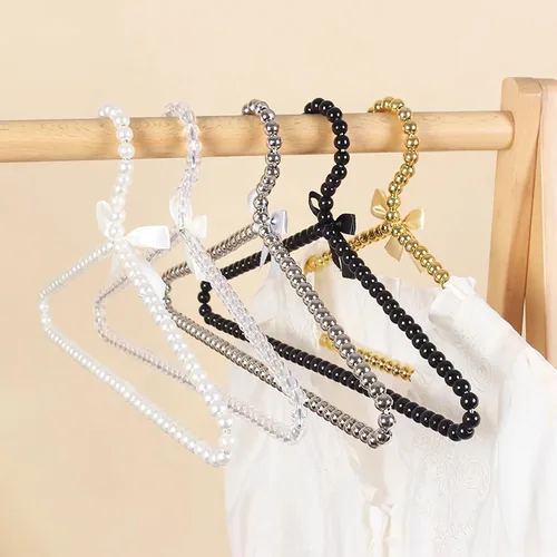 Miniatura 4 de Juego de 6 perchas de perlas para colgar ropa para bodas, damas de honor, para vestidos de boda, perchas estándar de perlas (negro, 6)