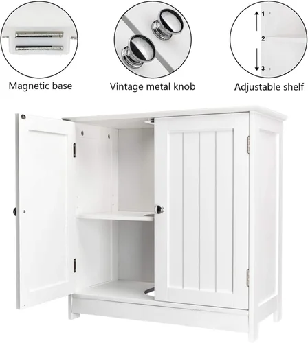 Miniatura 4 de Ochine Armario de almacenamiento con pedestal debajo del fregadero con 2 puertas y estante, armario de almacenamiento moderno para baño, organizador