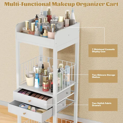Miniatura 3 de Organizador de maquillaje, carrito de almacenamiento, organizador de cuidado de la piel con 2 cajones, organizador de maquillaje para cosméticos