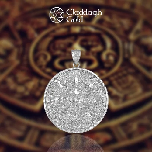 Miniatura 2 de Colgante de plata de ley 925 con calendario azteca maya elección de tamaño Metal
