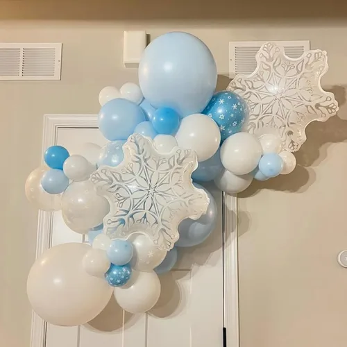 Miniatura 3 de Kit de Guirnalda de Arco de 140 Globos de Hielo y Nieve, Globos de Látex Azul, Plateado y Blanco con Globo de Copo de Nieve de Aluminio Transparente