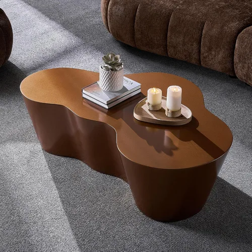 Miniatura 9 de Ø35.43'' Mesa de café redonda para sala de estar, moderna mesa de café en forma de tambor, material de fibra de vidrio, sin ensamblaje, beige