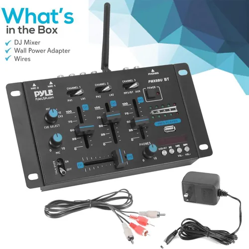 Miniatura 2 de Mezclador de audio inalámbrico Pyle DJ - Controlador DJ compatible con Bluetooth de 3 canales, mezclador de sonido, micrófono con función
