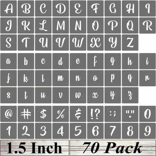 Plantillas de letras del alfabeto de 1.5 pulgadas, paquete de 70 plantillas de letras con números para pintar en madera, plantillas reutilizables de