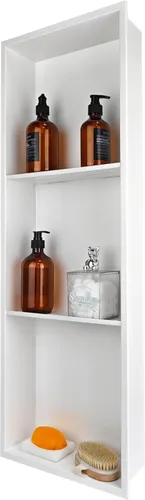Miniatura 11 de Nicho de ducha empotrado de 24 x 12 pulgadas con estantes dobles, inserto de pared de acero inoxidable negro mate, no necesita azulejos