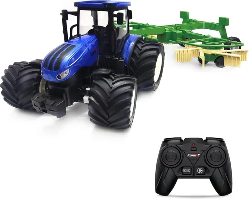 Camión RC Tractor Agrícola con 2 Baterías Recargables - 2.4G 1/24 Vehículo de Construcción de Alta Simulación con Hileradora Giratoria Doble,