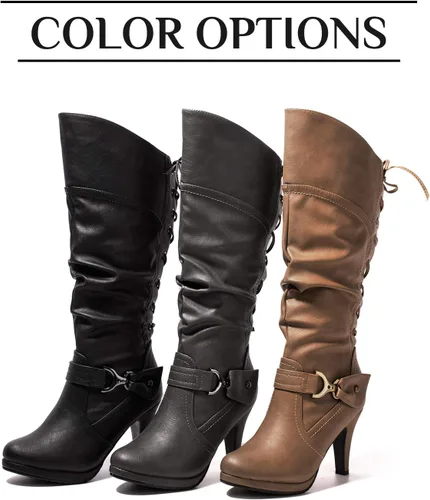 Miniatura 5 de katliu Botas altas hasta la rodilla para mujer, con cordones en la espalda, botas de tacón alto holgadas