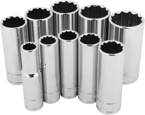 Performance Tool W38600 - Juego de herramientas de enchufe profundo de pared profunda SAE de 3/8 pulgadas para garajes y talleres, cromado, 10 piezas