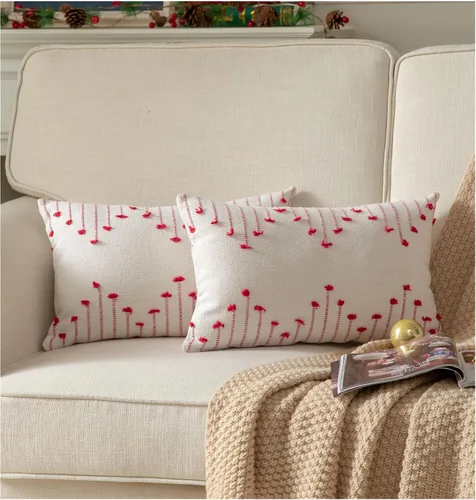 Miniatura 18 de Caflife Fundas de almohada boho de 18 x 18 pulgadas, juego de 2 almohadas decorativas para cama, fundas de almohada beige con línea negra para sofá